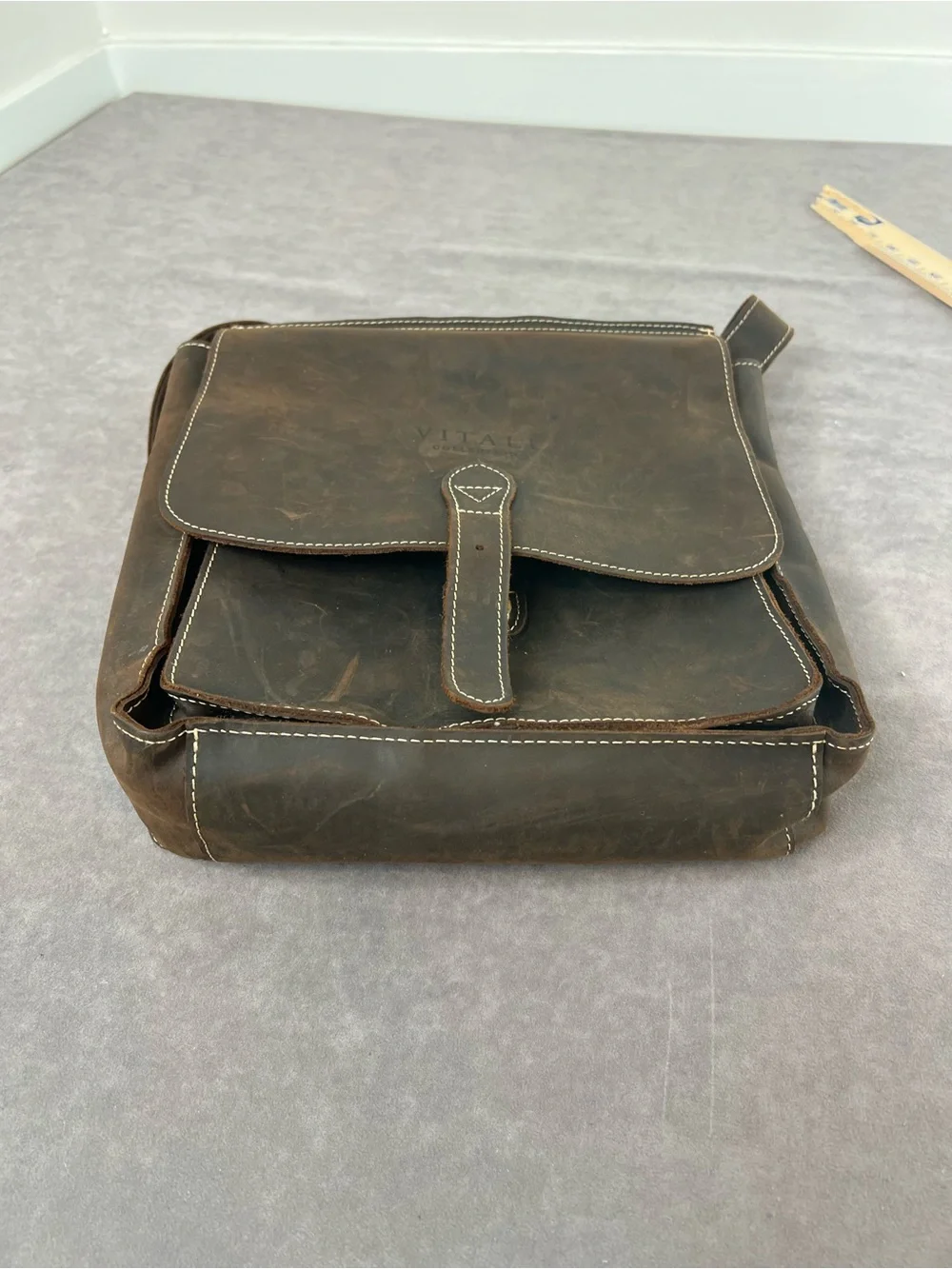 & Other Stories Distressed Brown Leather Messenger Bag